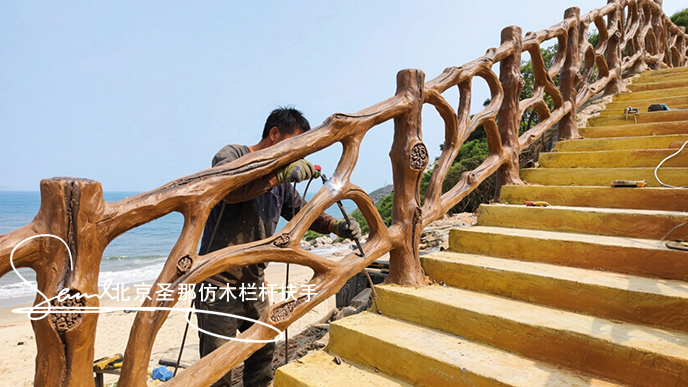 jimeng-2025-06-25-7615-正在施工制作的旅游區(qū)樓梯室外安全圍欄設(shè)計(jì)制作過(guò)程，美工正在施工制作，先用鋼筋焊接....jpeg