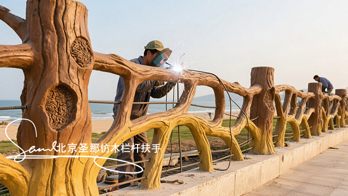 jimeng-2025-06-25-5368-正在施工制作的安全圍欄設(shè)計(jì)制作過(guò)程，美工正在施工制作，先用鋼筋焊接出骨架，然后用....jpeg