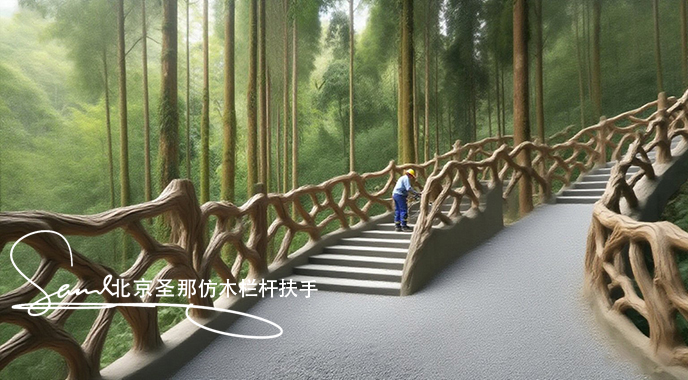 jimeng-2025-06-25-4562-正在施工制作的旅游區(qū)樓梯室外安全圍欄設計制作過程，美工正在施工制作，先用鋼筋焊接....jpeg