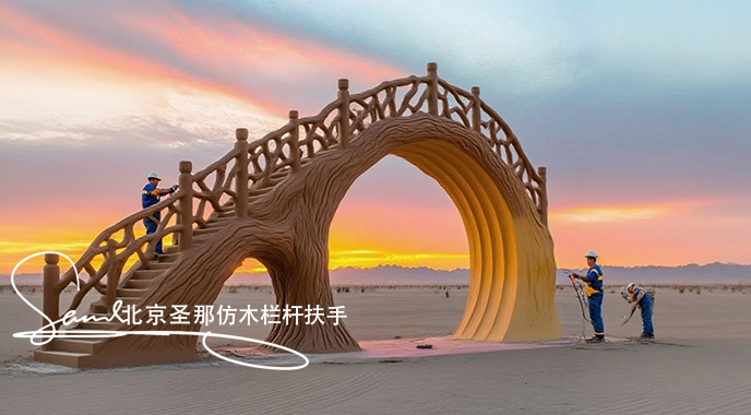 jimeng-2025-06-25-4398-正在施工制作的旅游區(qū)樓梯室外安全圍欄設(shè)計制作過程，美工正在施工制作，先用鋼筋焊接....jpeg